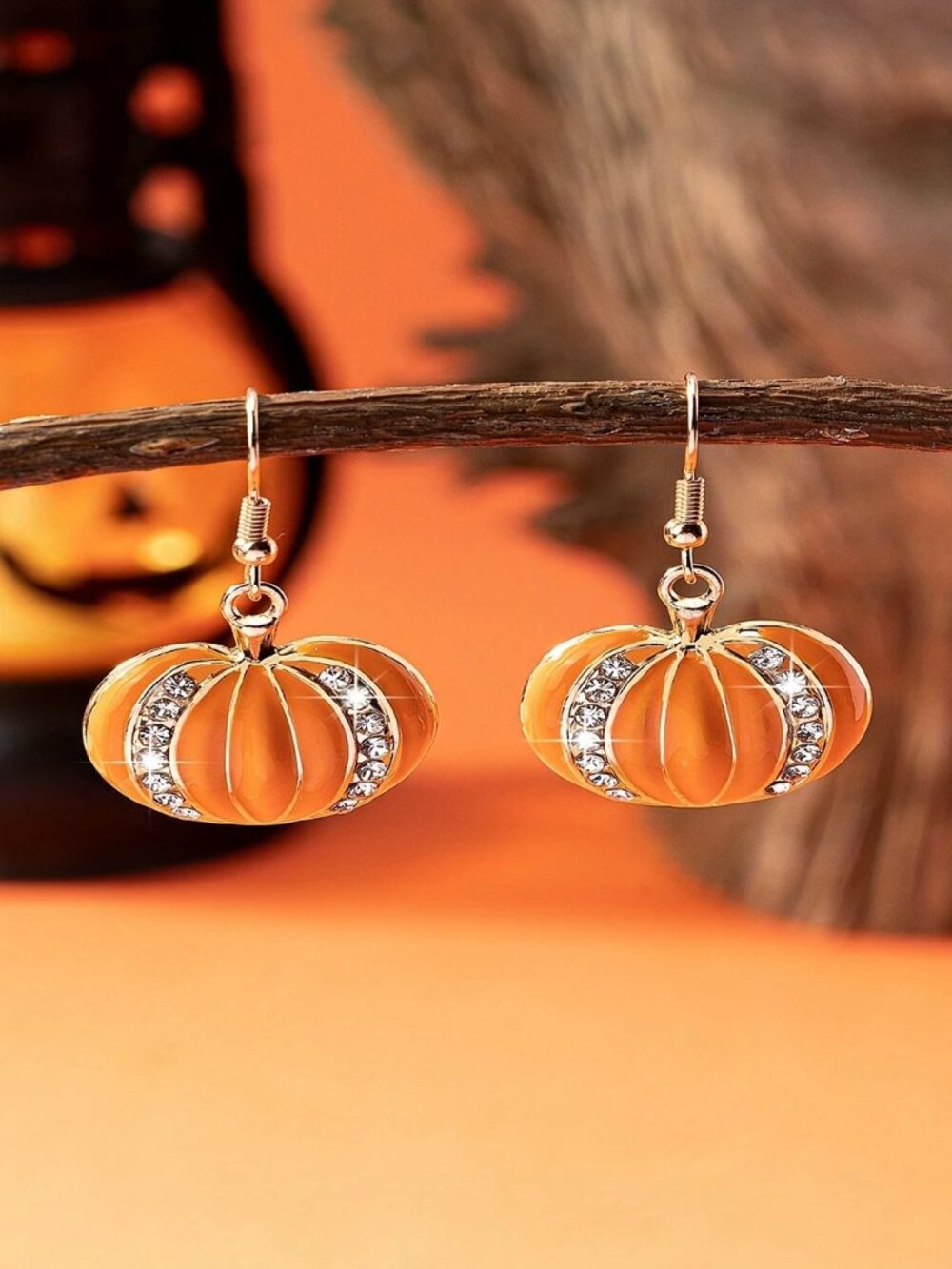 ✨ Boutique Exclusive Silver Rhinestone Dangle Pumpkin Earrings